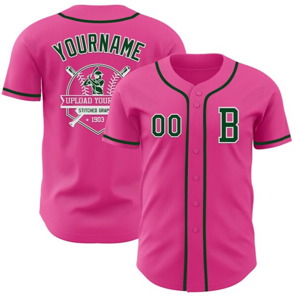 Custom Pink Green-White Authentic Baseball Jersey