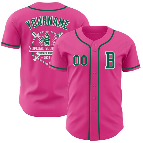 Custom Pink Kelly Green-White Authentic Baseball Jersey