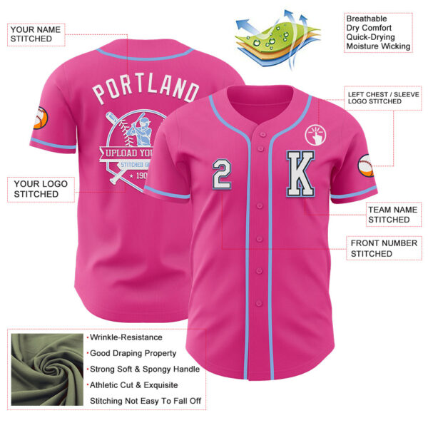 Custom Pink Black-Light Blue Authentic Baseball Jersey