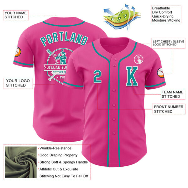 Custom Pink Teal-White Authentic Baseball Jersey