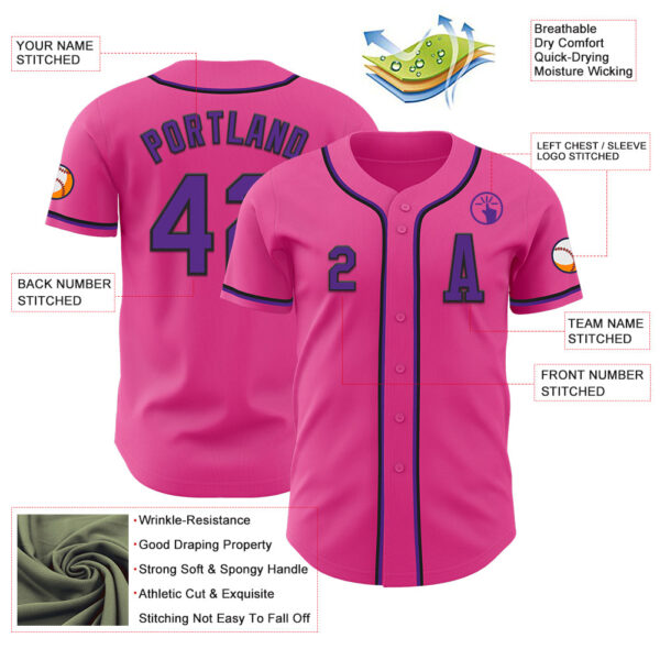 Custom Pink Purple-Black Authentic Baseball Jersey
