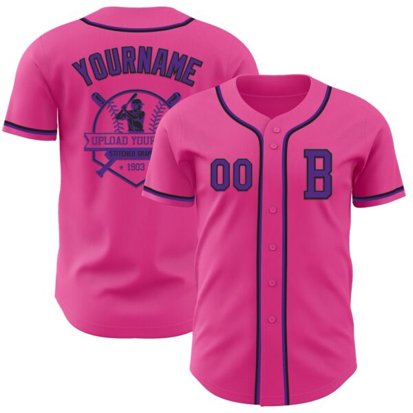 Custom Pink Purple-Black Authentic Baseball Jersey