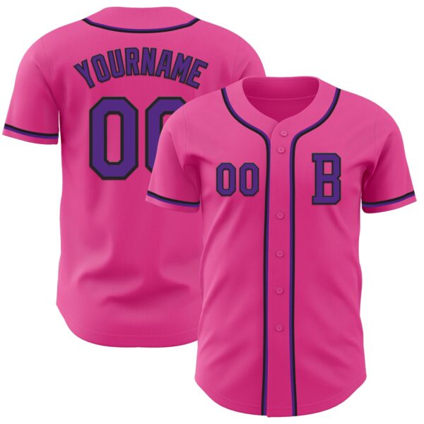 Custom Pink Purple-Black Authentic Baseball Jersey