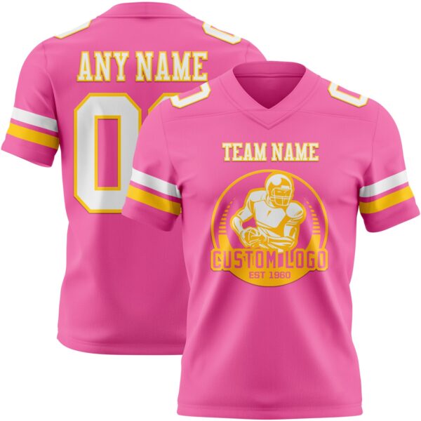 Custom Pink White-Yellow Authentic Football Jersey