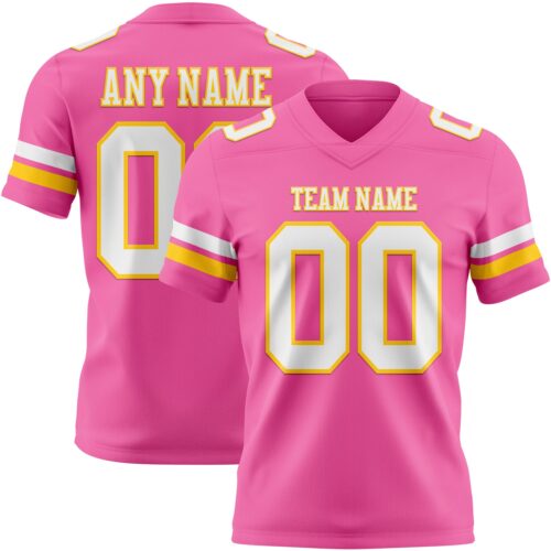 Pink0424 Custom Pink White-Yellow Authentic Football Jersey