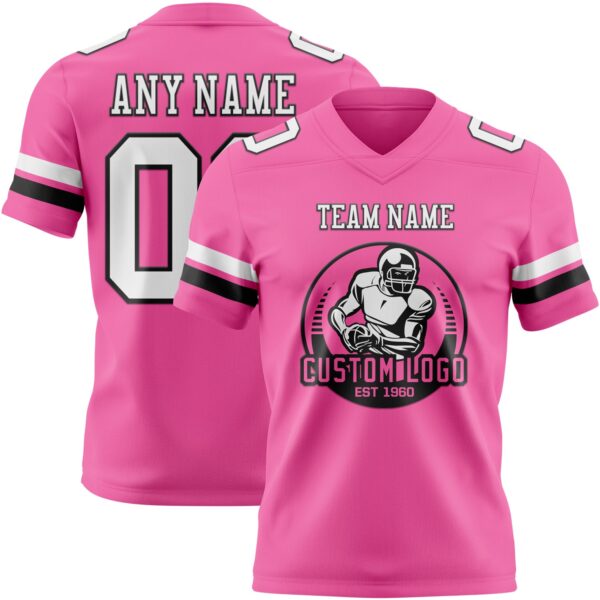 Custom Pink White-Black Authentic Football Jersey