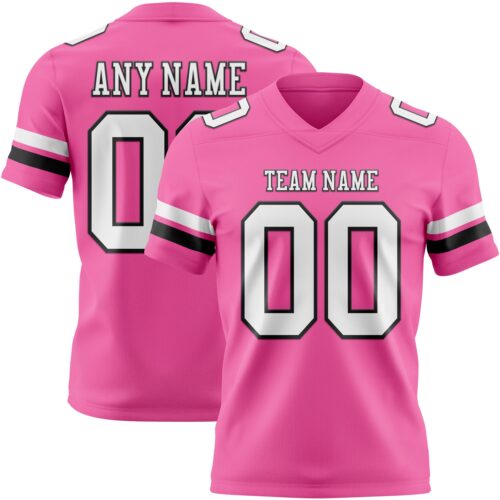 Pink0425 Custom Pink White-Black Authentic Football Jersey