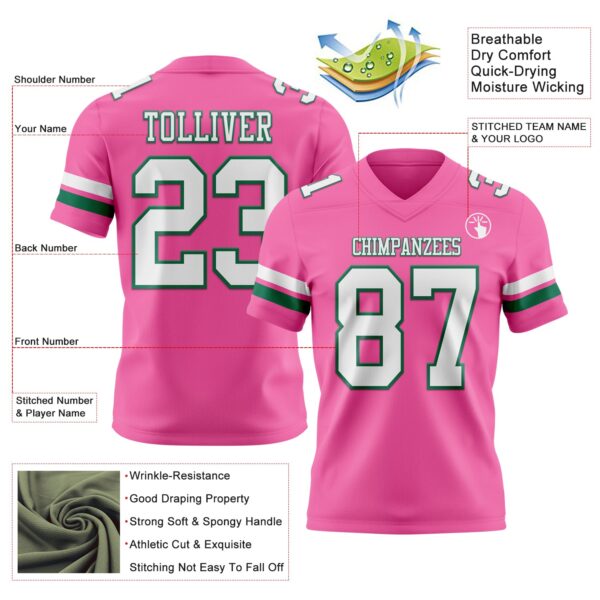 Custom Pink White-Kelly Green Authentic Football Jersey