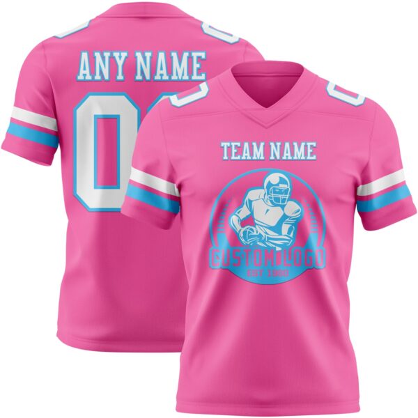 Custom Pink White-Sky Blue Authentic Football Jersey