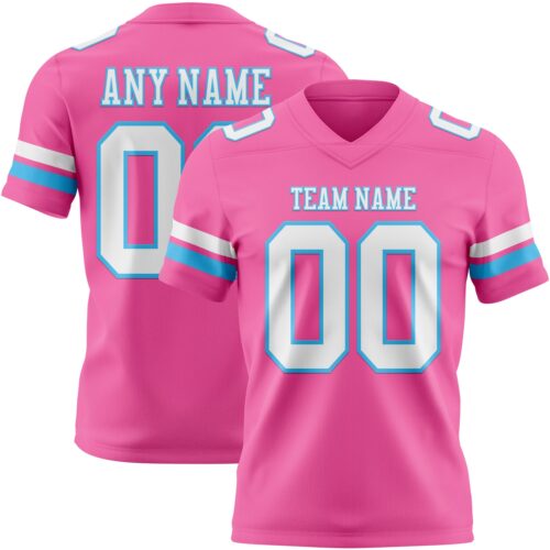 Pink0431 Custom Pink White-Sky Blue Authentic Football Jersey