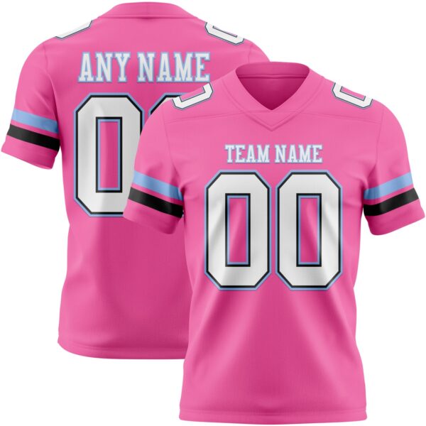 Custom Pink White Black-Light Blue Authentic Football Jersey