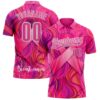 Custom Pink White 3D Pink Ribbon Breast Cancer Awareness Month Women Health Care Support Performance Polo Shirt