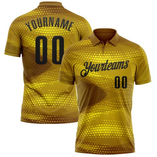 Polo1010 Custom Old Gold Black 3D Bowling Abstract Halftone Performance Polo Shirt