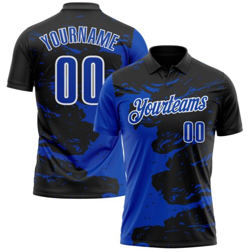 Polo1038 Custom Black Thunder Blue-White 3D Bowling Splash Ink Performance Polo Shirt