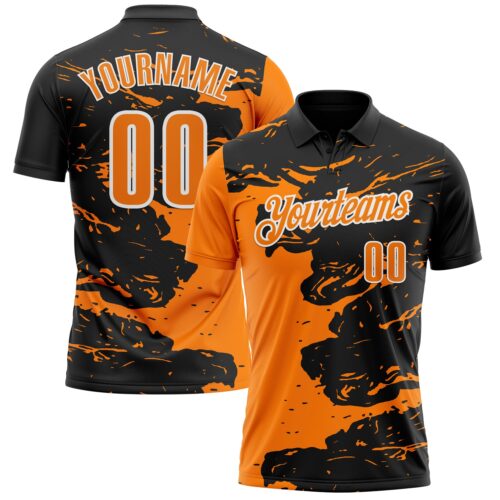 Polo1039 Custom Black Bay Orange-White 3D Bowling Splash Ink Performance Polo Shirt