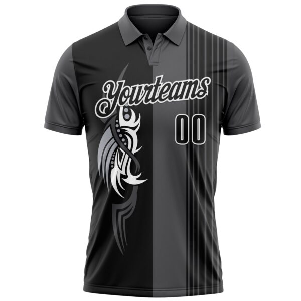 Custom Steel Gray Black-White 3D Bowling Tattoos Performance Polo Shirt