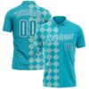 Custom Lakes Blue Ice Blue-White 3D Bowling Geometric Square Shape Performance Polo Shirt