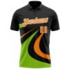 Custom Black Bay Orange-Neon Green 3D Bowling Geometric Shape Performance Polo Shirt