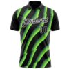 Custom Black Neon Green-White 3D Bowling Geometric Shape Performance Polo Shirt