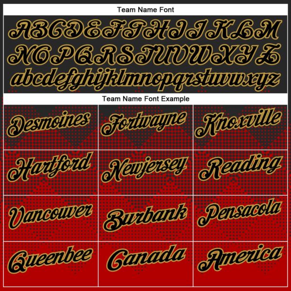 Custom Black Red-Old Gold 3D Pattern Design Gradient Square Shape Performance Polo Shirt