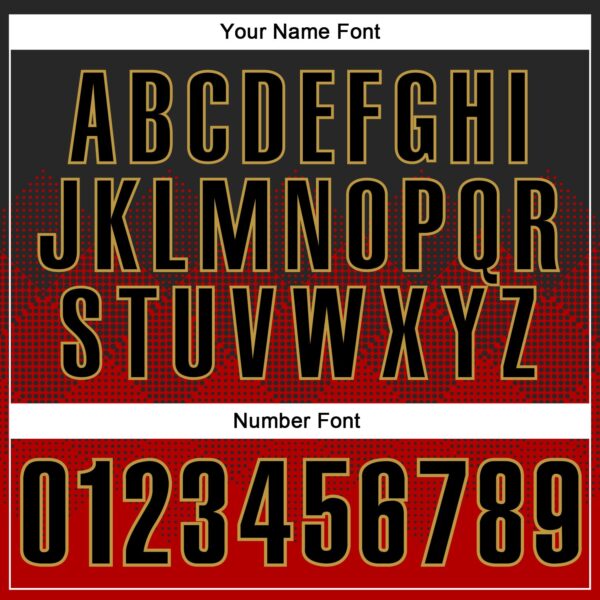 Custom Black Red-Old Gold 3D Pattern Design Gradient Square Shape Performance Polo Shirt