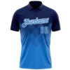 Custom Navy Powder Blue-White 3D Pattern Design Gradient Square Shape Performance Polo Shirt