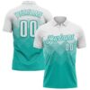 Custom White Aqua 3D Pattern Design Gradient Square Shape Performance Polo Shirt