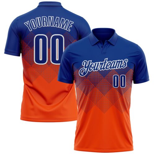 Polo1181 Custom Royal Orange-White 3D Pattern Design Gradient Square Shape Performance Polo Shirt