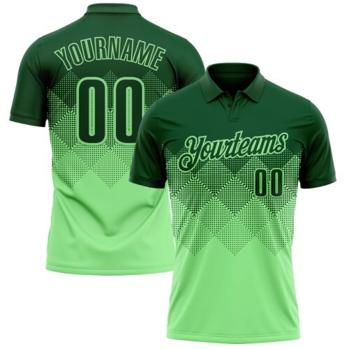 Polo1191 Custom Green Pea Green 3D Pattern Design Gradient Square Shape Performance Polo Shirt