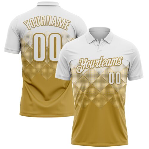 Polo1194 Custom White Old Gold 3D Pattern Design Gradient Square Shape Performance Polo Shirt