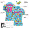 Custom Sky Blue Pink-Purple 3D Bowling Performance Polo Shirt