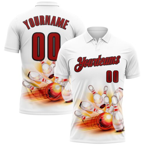 Polo1211 Custom White Red-Black 3D Bowling Performance Polo Shirt