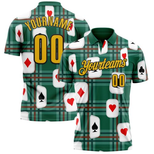 Polo1306 Custom Green Yellow-Black 3D Gambling Poker Performance Polo Shirt