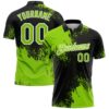 Custom Neon Green Black-White 3D Pattern Design Abstract Brush Stroke Performance Polo Shirt
