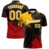 Custom Gold Black-Red 3D Pattern Design Abstract Brush Stroke Performance Polo Shirt