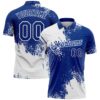 Custom White Royal 3D Pattern Design Abstract Brush Stroke Performance Polo Shirt