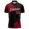 Custom Crimson Black-Cream 3D Pattern Design Abstract Brush Stroke Performance Polo Shirt