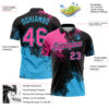 Custom Pink Black-Sky Blue 3D Pattern Design Abstract Brush Stroke Performance Polo Shirt