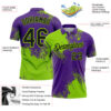 Custom Neon Green Black-Purple 3D Pattern Design Abstract Brush Stroke Performance Polo Shirt