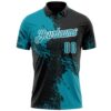 Custom Teal Black-White 3D Pattern Design Abstract Brush Stroke Performance Polo Shirt