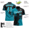Custom Teal Black-White 3D Pattern Design Abstract Brush Stroke Performance Polo Shirt