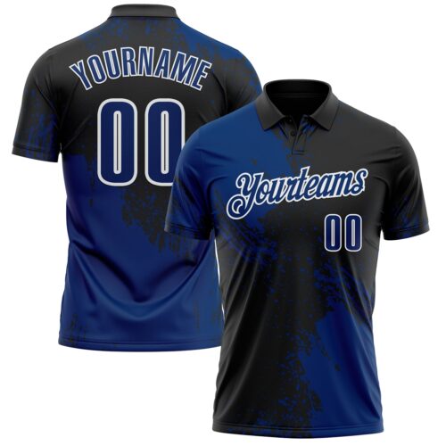 Polo1434 Custom US Navy Blue Black-White 3D Pattern Design Abstract Brush Stroke Performance Polo Shirt