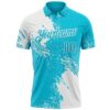 Custom White Lakes Blue 3D Pattern Design Abstract Brush Stroke Performance Polo Shirt