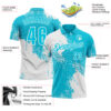 Custom White Lakes Blue 3D Pattern Design Abstract Brush Stroke Performance Polo Shirt