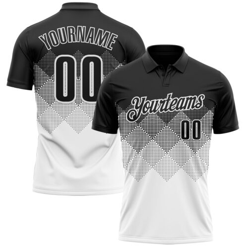 Polo1501 Custom Black White 3D Gradient Square Shape Performance Polo Shirt