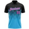 Custom Black Pink-Sky Blue 3D Gradient Square Shape Performance Polo Shirt