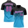 Custom Black Pink-Sky Blue 3D Gradient Square Shape Performance Polo Shirt