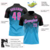 Custom Black Pink-Sky Blue 3D Gradient Square Shape Performance Polo Shirt