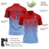 Custom Red Light Blue 3D Gradient Square Shape Performance Polo Shirt