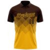 Custom Brown Gold 3D Gradient Square Shape Performance Polo Shirt